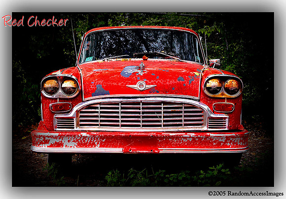 The front of a checker car.